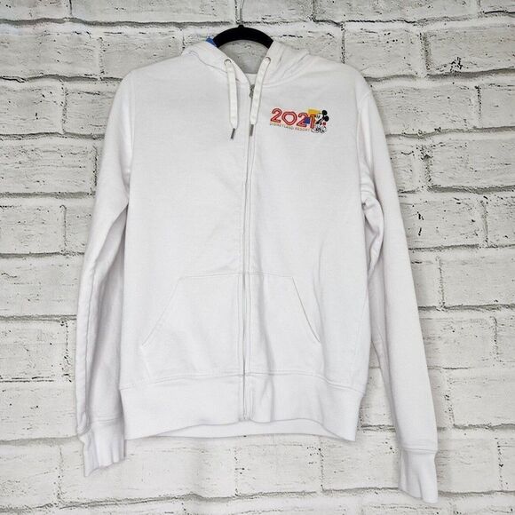 Disney Parks 2021 Mickey Mouse Hoodie Zip Up White Jacket Womens Medium Cotton - Picture 1 of 8